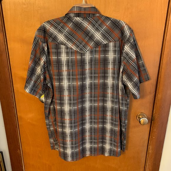 NWT Work 'N Sport XL Cotton Blend Grey and Orange Plaid Short Sleeve Shirt - Picture 6 of 6